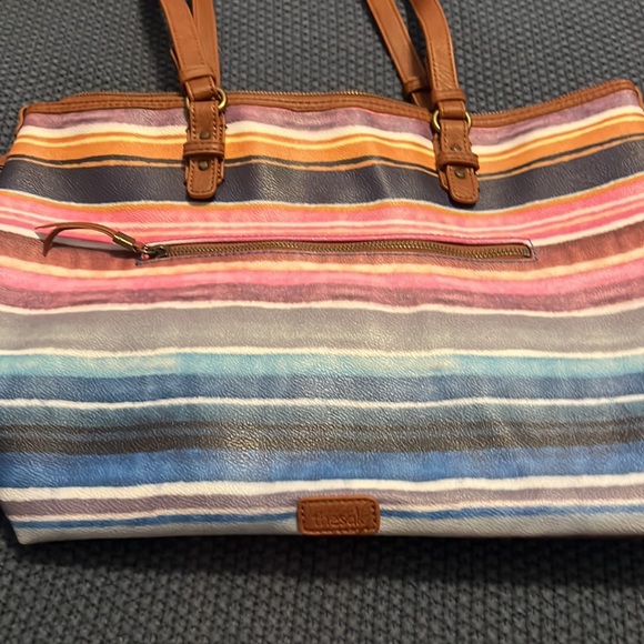 The Sak handbag Watercolor Striped East West Shoulder Bag pink blue white tote - Picture 8 of 8
